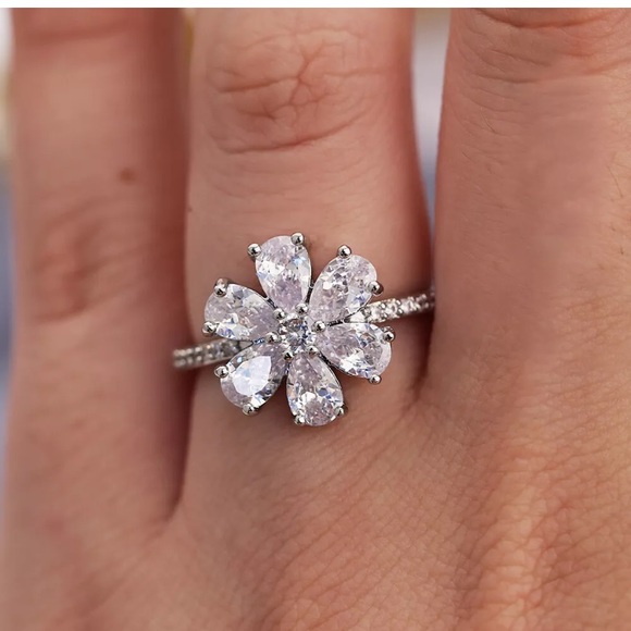 Snowflake 925 Silver Fashion Rings White Sapphire - Picture 2 of 5